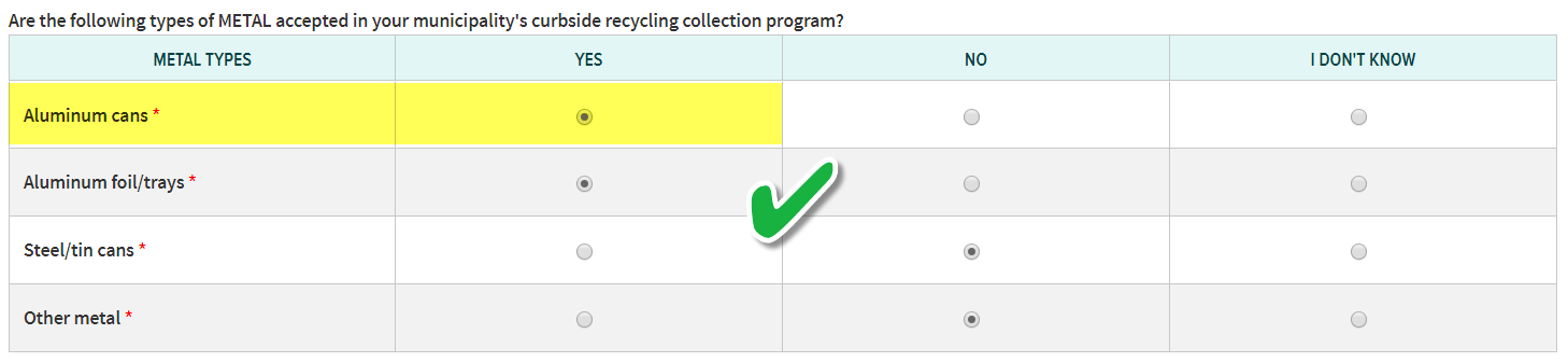 Metal selection Metal selection