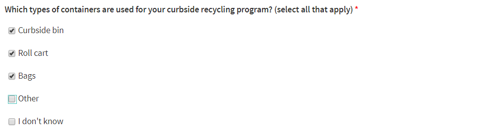 Mulitple container types selected Mulitple container types selected