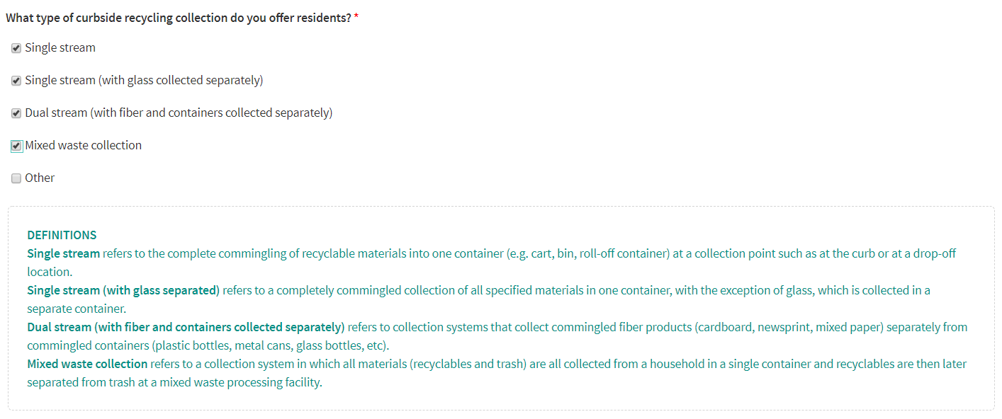 Multiple curbside recycling collection options selected Multiple curbside recycling collection options selected